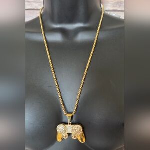 SteelTime Gold Game Controller Pendant Necklace NWT